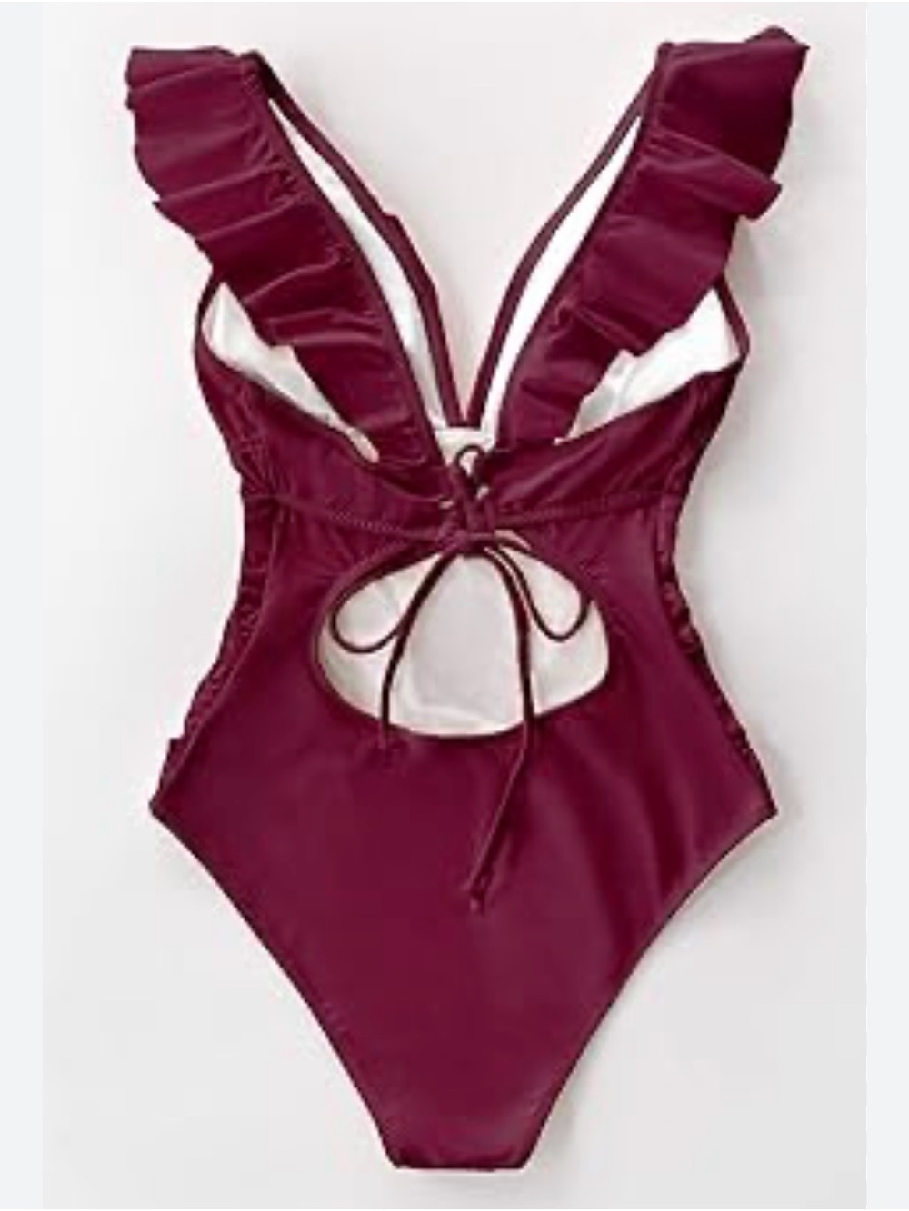 Cupshe Burgundy Ruffle-Plunge One-Piece Swimsuit